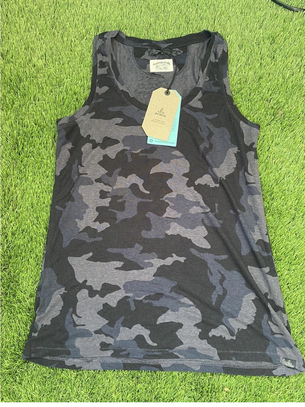 prAna WOMENS NAUTICAL CAMO COZY UP TANKTOP SZ SMALL NWT